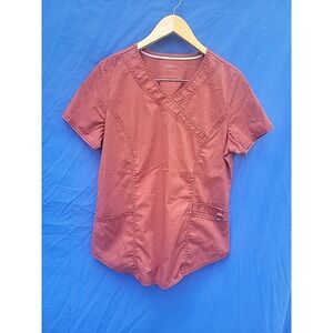 scrubstar ultimate scrub top medium rusty orange‎ w/ pockets mock wrap neck fall